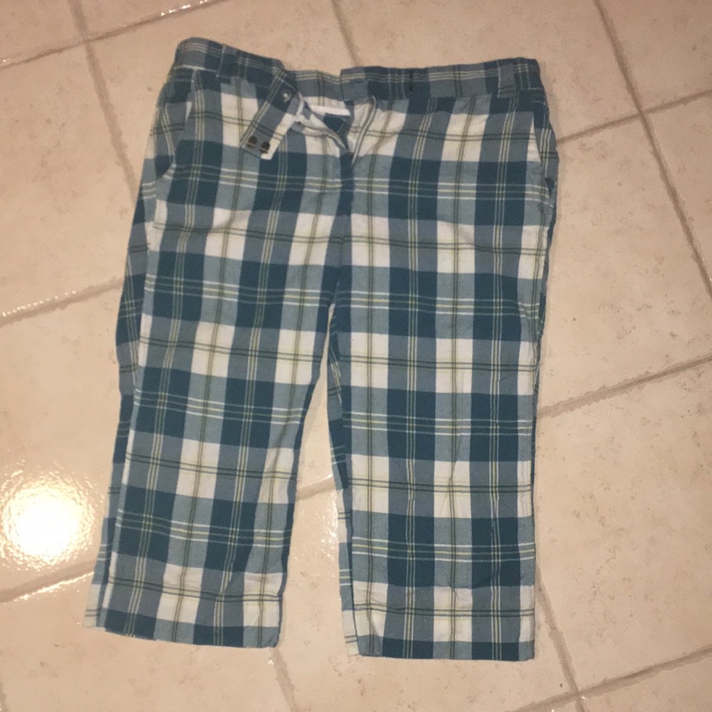 J. crew plaid favorite fit shorts capri teal blue